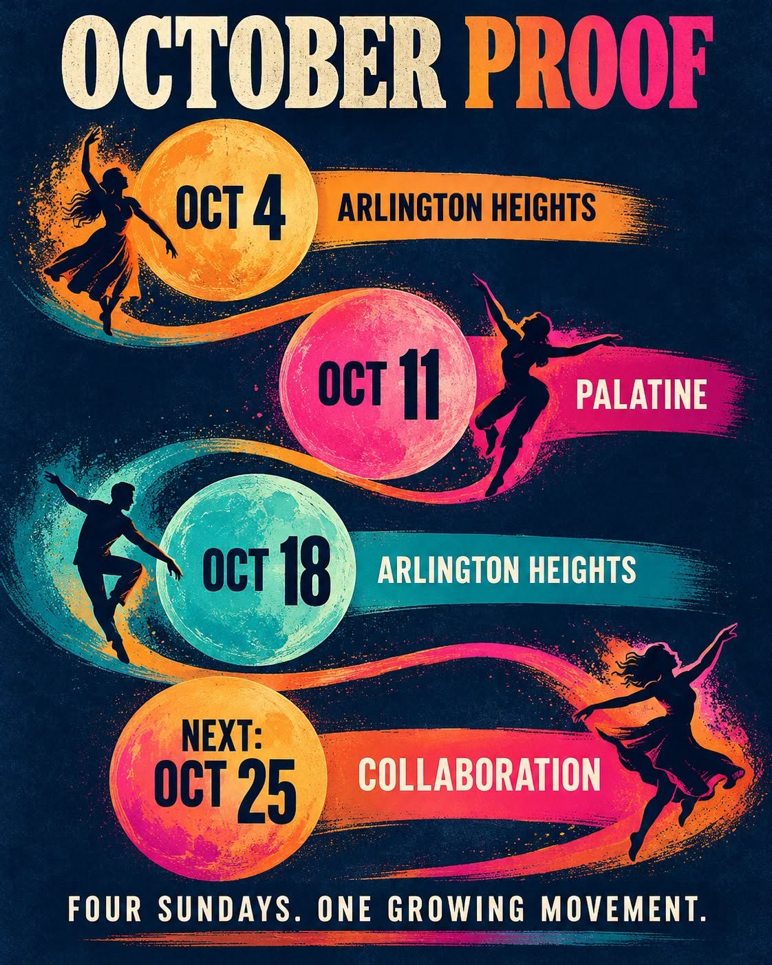 October 4 Arlington Heights, October 11 Palatine, October 18 Arlington Heights; next, October 25 collaboration.
